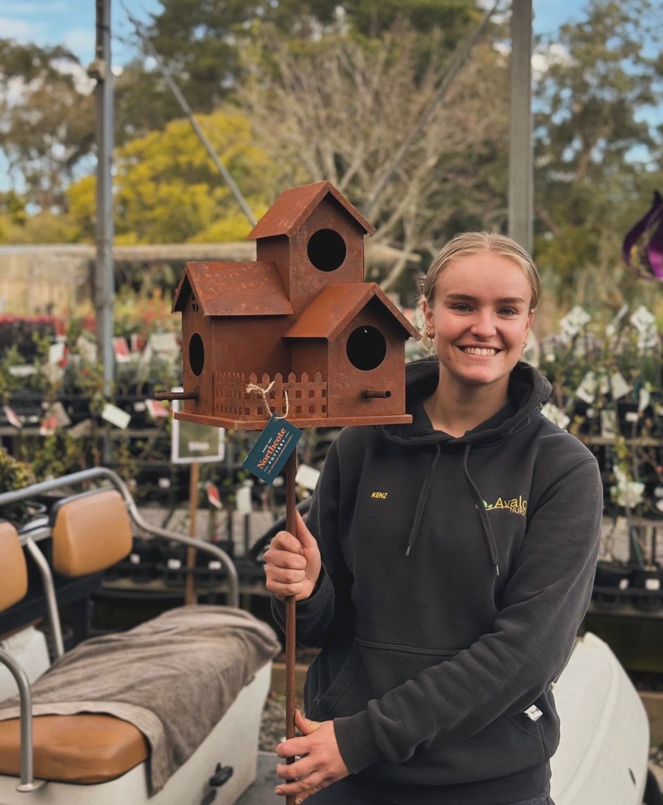 Rust Bird House on Stake - L