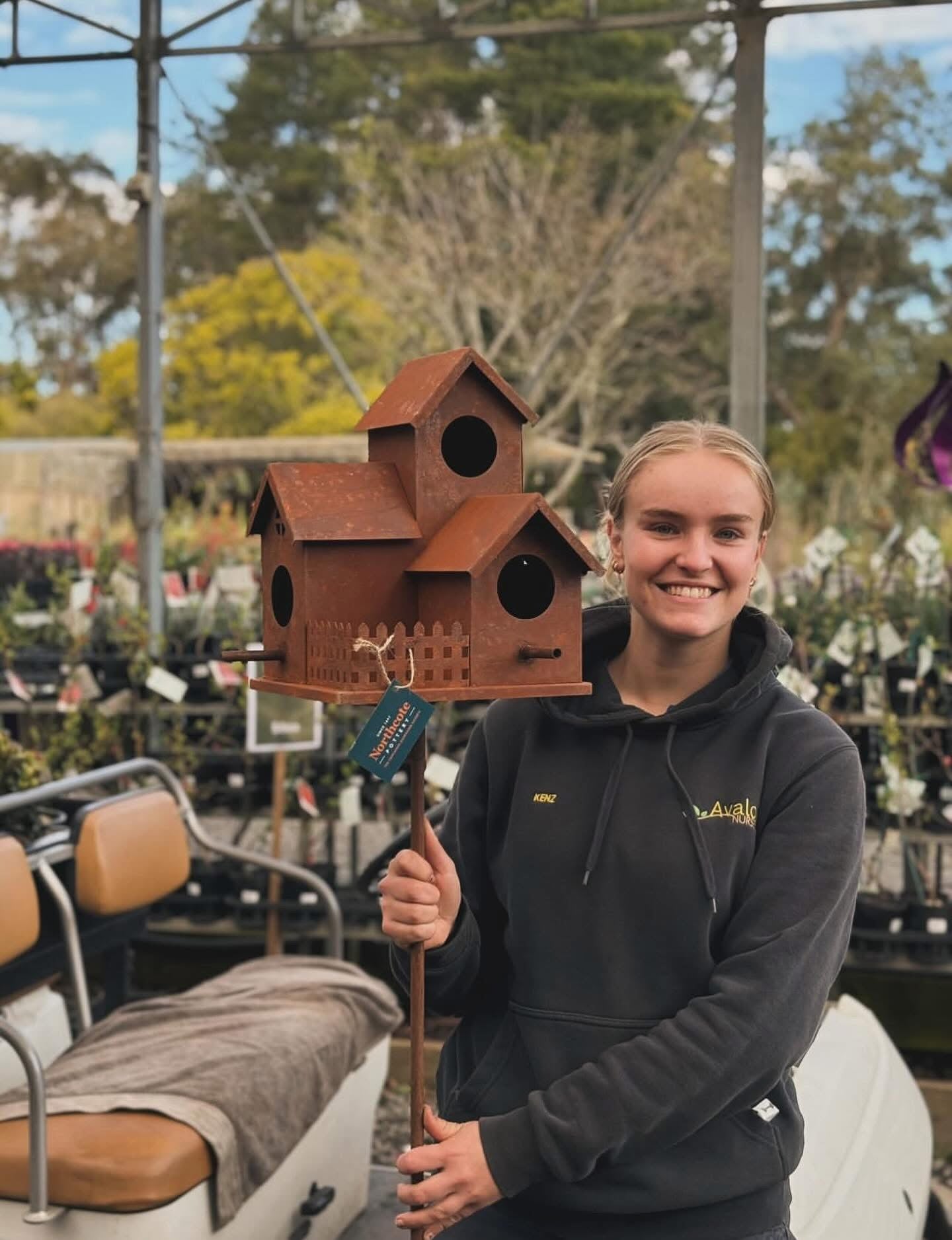 Rust Bird House on Stake - M