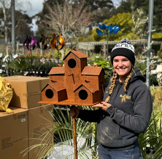 Rust Bird House on Stake XL