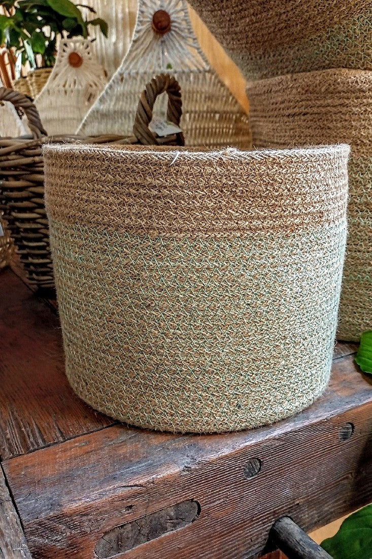 JUTE MIST GREEN STITCH PLANTER SMALL