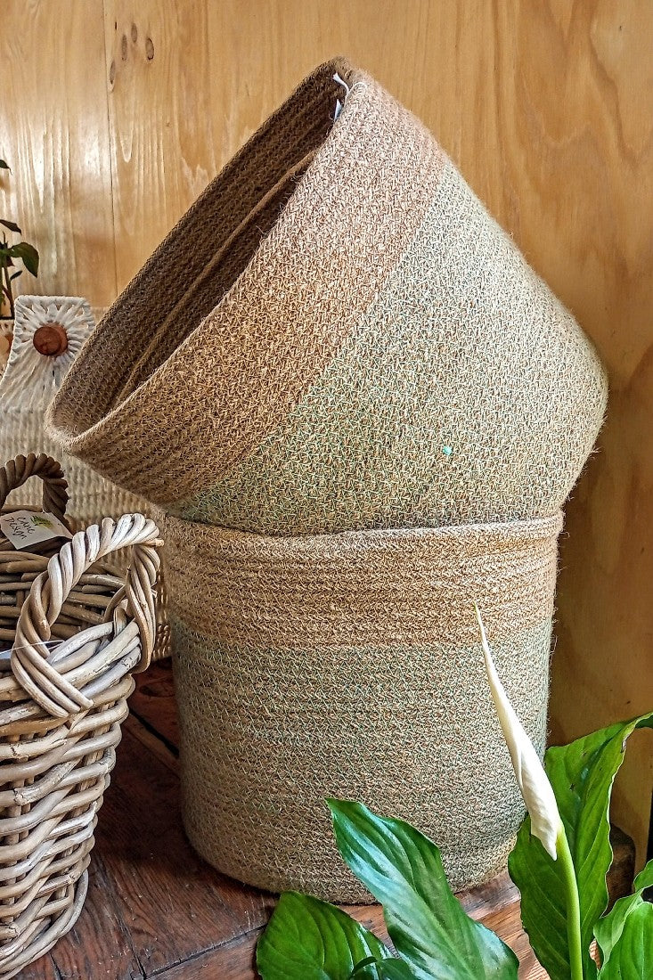 JUTE MIST GREEN STITCH PLANTER LARGE