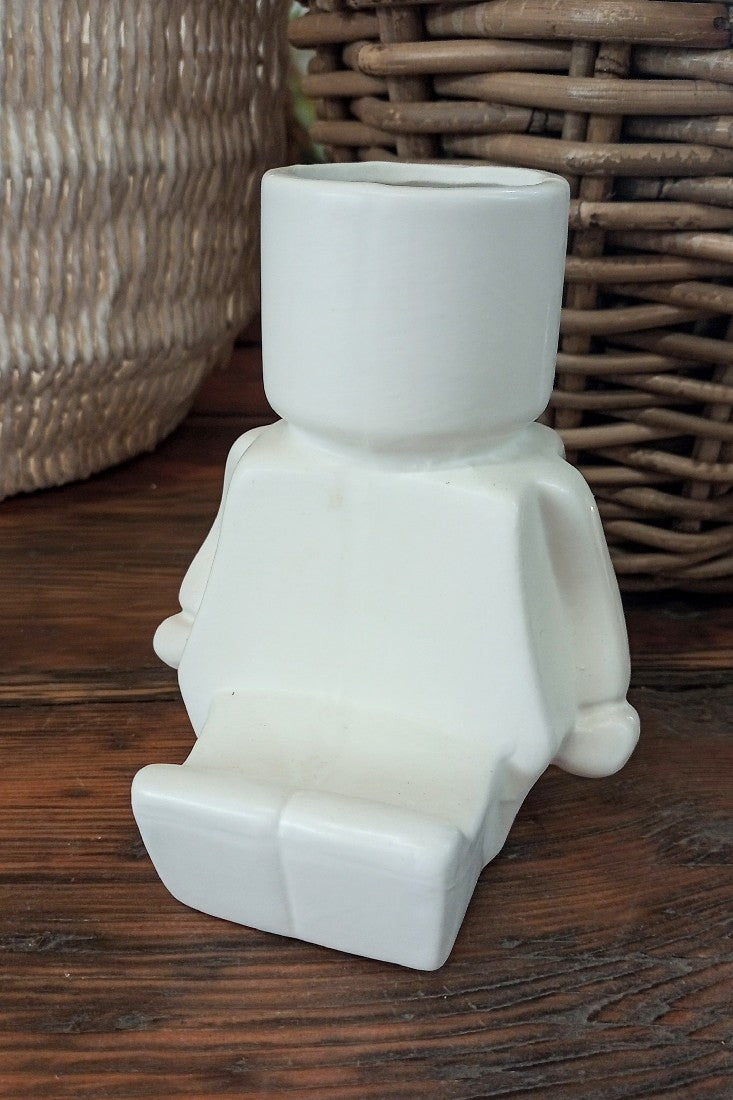 BLOCK MAN SITTING WHITE PLANTER