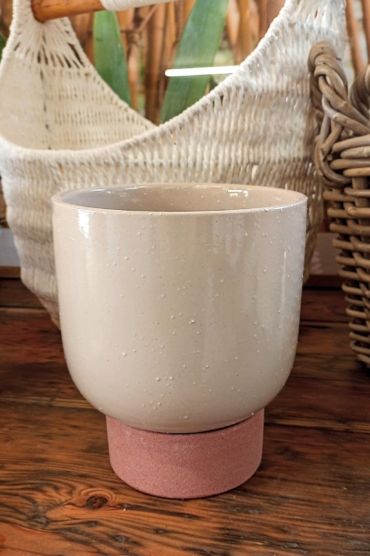 PRIM TALL PLANTER WHITE & TERRACOTTA SMALL